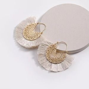 Anthropologie Amelia Cream Filigree Earrings